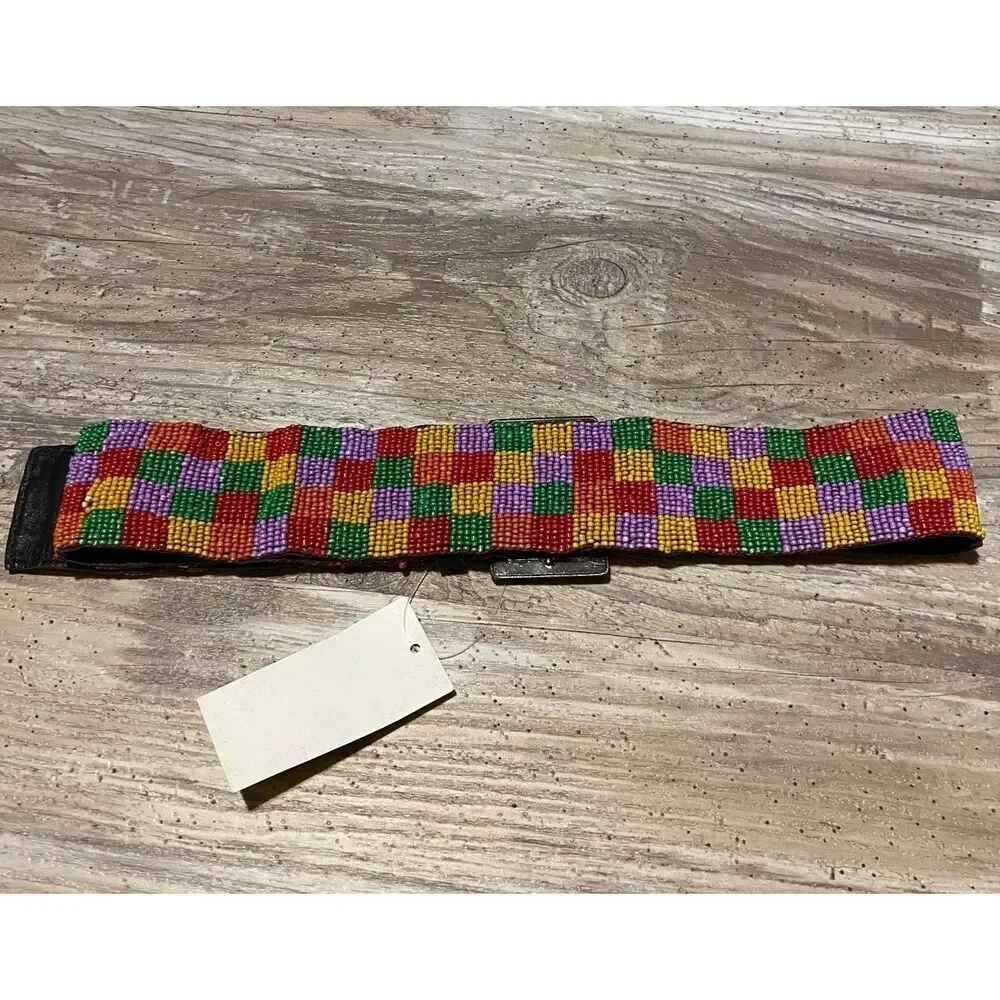 Raj Vintage Deadstock Y2K Beaded Leather Boho 35” Belt